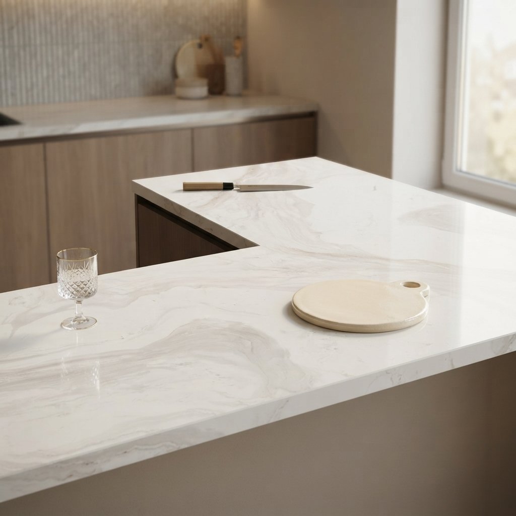 T-ONE Kale Calacatta Gold Polished 12 mm Porcelain L Kitchen Countertop