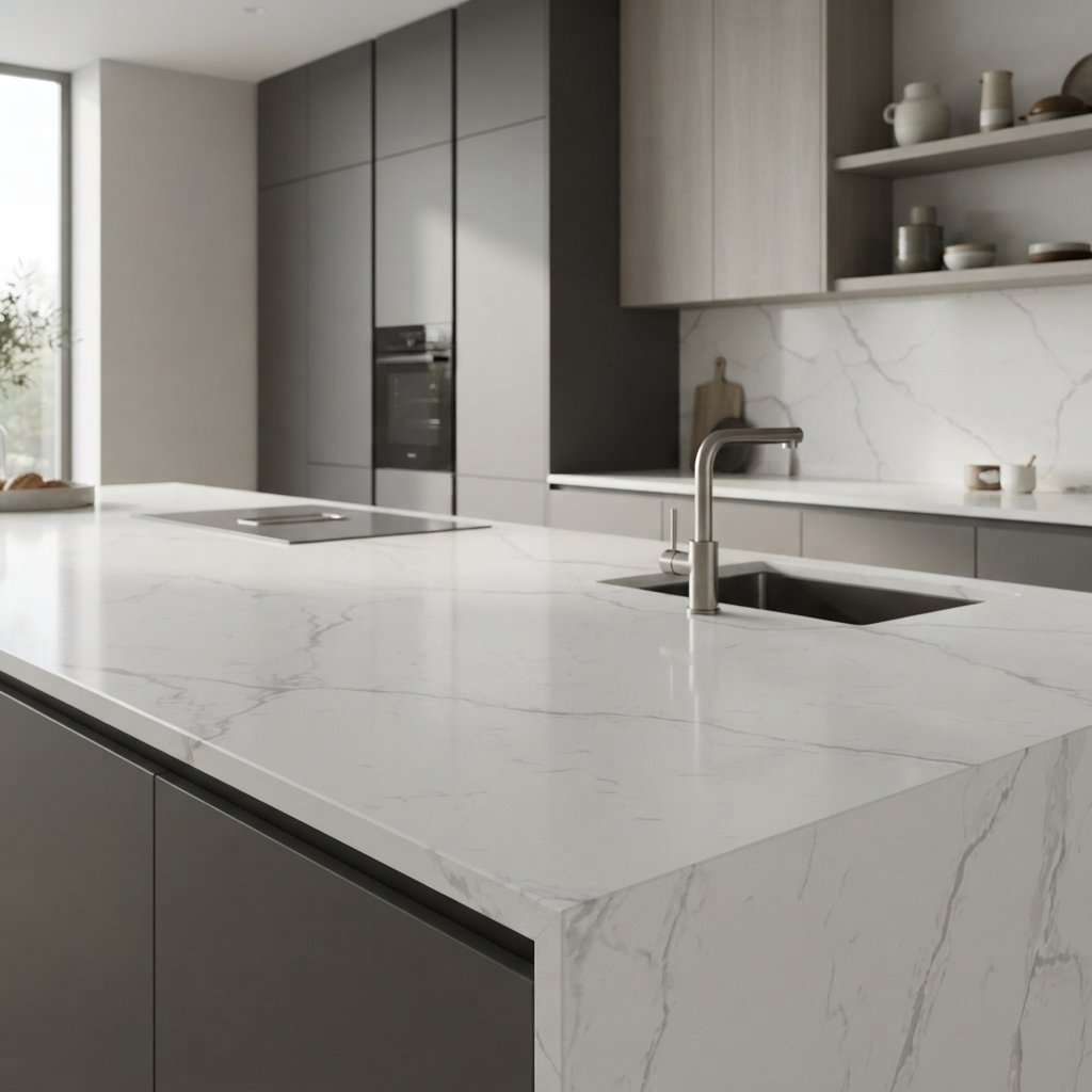 T-one Kale Marble Statuario Parlak Porselen Mutfak Tezgahı Mtül